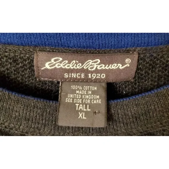 Eddie Bauer Men's Sz XL Tall Sweater Gray 100% Cotton Crew Neck‎ Long Sleeve - Picture 2 of 4